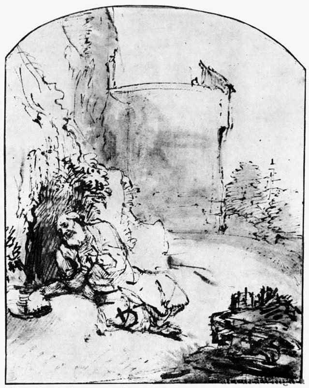 Иона под стенами Ниневии. 1654-1655 - Перо, отмывка 217 x 173 мм Альбертина Вена