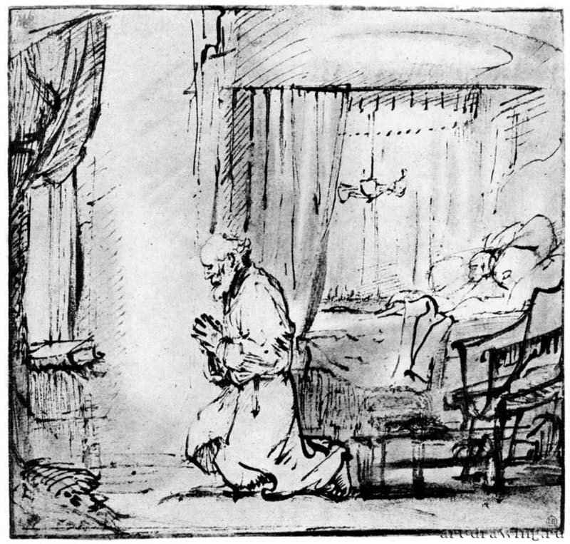 Молящийся святой Петр. 1654-1660 - Перо, отмывка 190 x 200 мм Музей Бонна Байонна