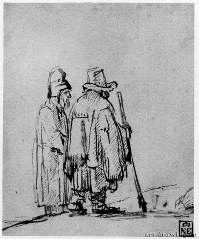 Два старых пастуха. 1655 - Перо бистром, на бумаге 150 x 128 мм Музей изящных искусств Будапешт