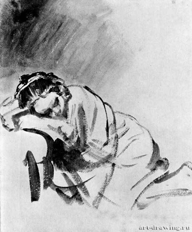 Спящая женщина (Хендрикье). 1655 - Кисть коричневым тоном, на бумаге 245 x 203 мм Британский музей Лондон