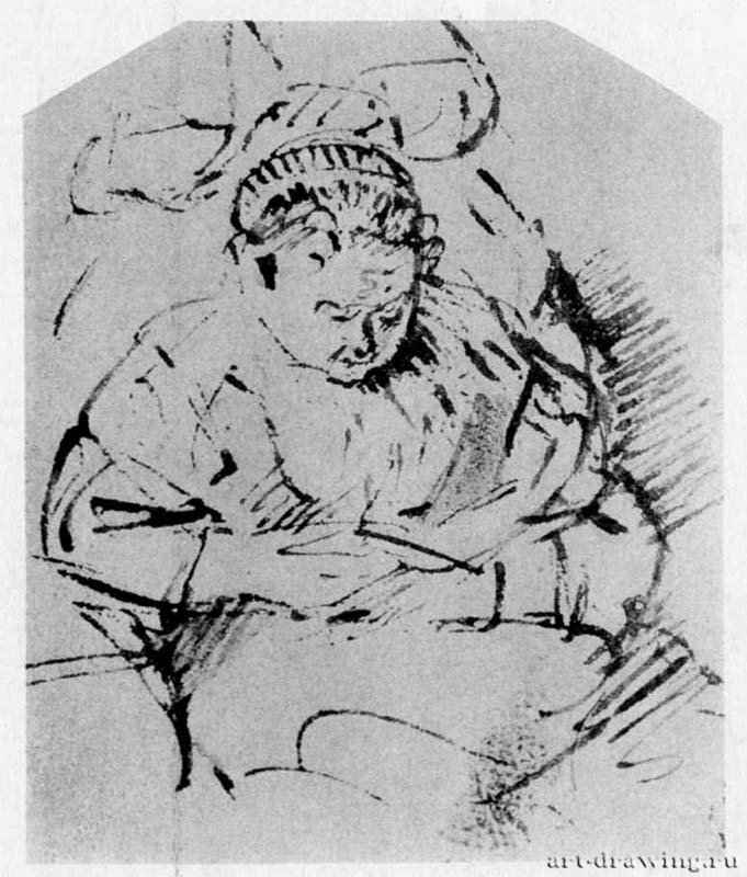 Сидящая женщина. 1655-1656 - Перо бистром, на сероватой бумаге 109 x 92 мм Риксмузеум Амстердам