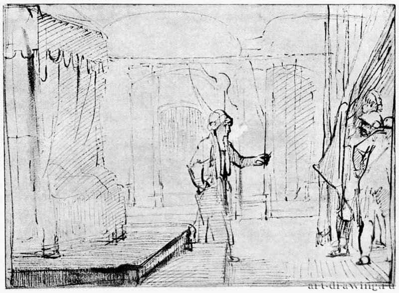Далила зовет филистимлян. 1655-1656 - Перо 165 x 227 мм Музей Бонна Байонна