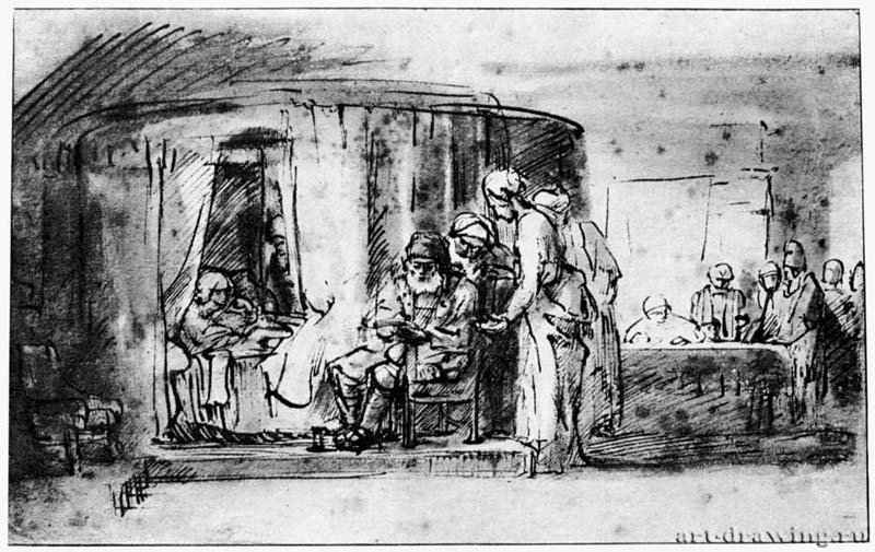 Наречение имени Иоанну Крестителю. 1655-1656 - Перо, отмывка 199 x 314 мм Лувр Париж