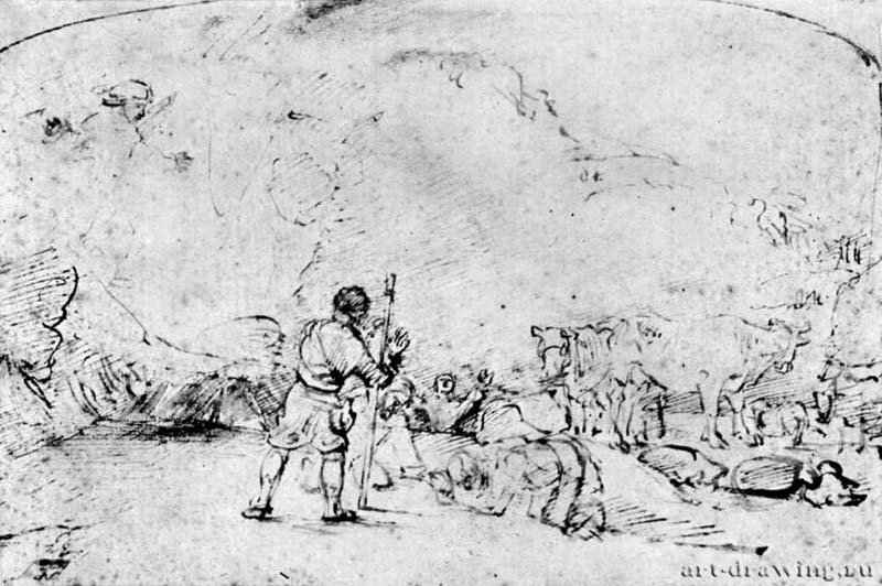 Благовещение пастухам. 1655-1657 - Перо, отмывка 188 x 280 мм Риксмузеум Амстердам