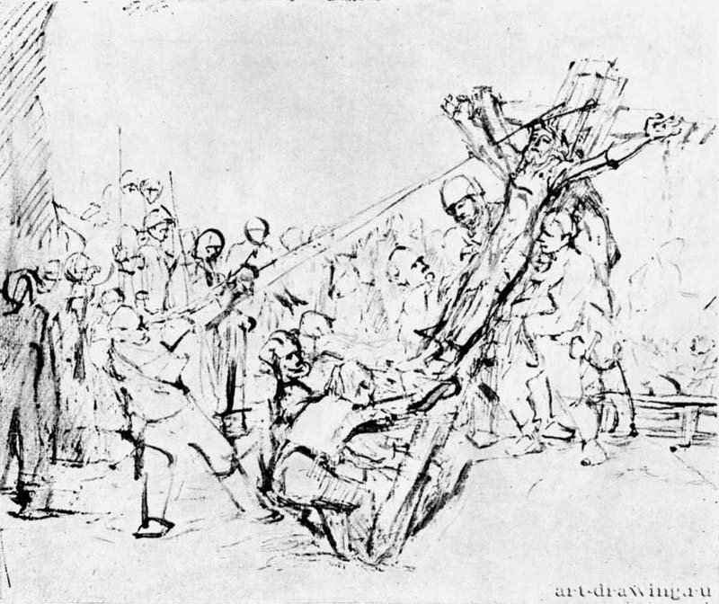 Поднятие креста. 1655-1658 - Перо, отмывка 179 x 211 мм Гравюрный кабинет Берлин