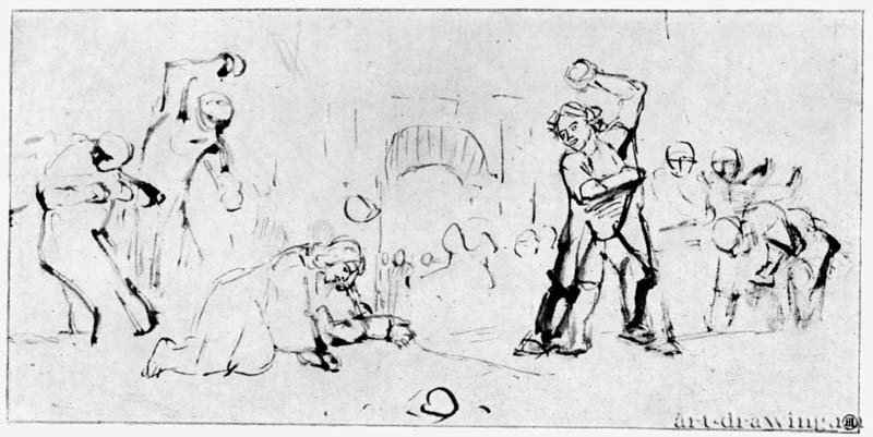 Побиение камнями святого Стефана. 1655-1660 - Перо 124 x 255 мм Гравюрный кабинет Берлин