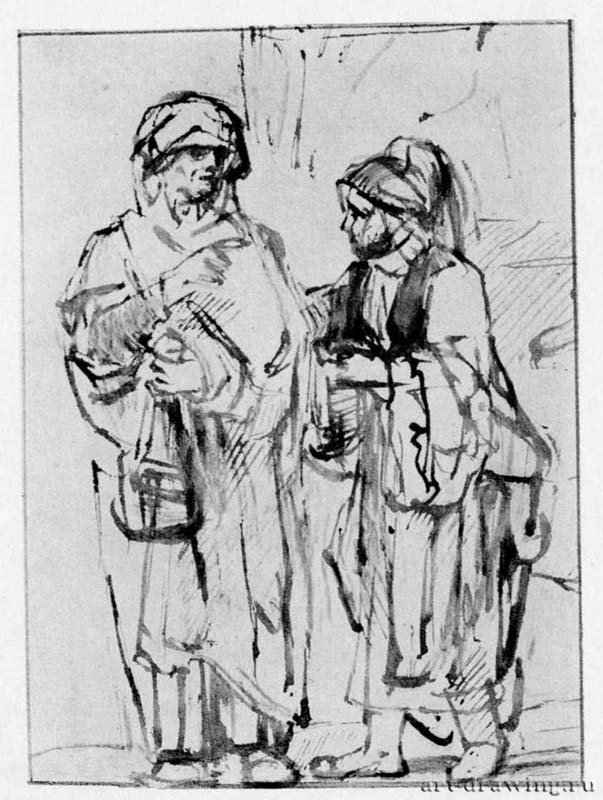 Две женщины по дороге в церкоаь. 1657 - Кисть бистром, на бумаге 150 x 111 мм Альбертина Вена