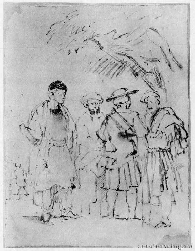 Четыре человека в восточных одеждах. 1657-1658 - Перо бистром на бумаге 220 x 168 мм Собрание Зелигман Рей Нью-Йорк