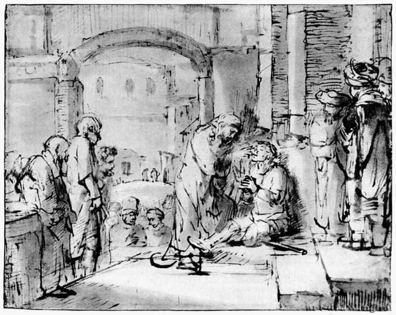 Исцеление слепого. 1657-1659 - Перо, отмывка 180 x 226 мм Музей Бойманс ван Бейнинген Роттердам