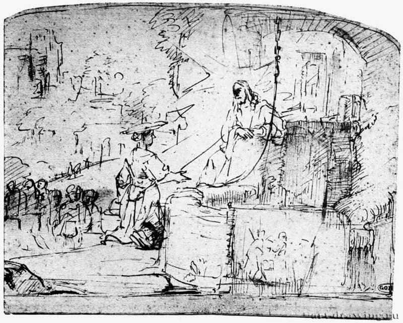 Иисус и самарянка, "Это я, который говорю с тобою". 1658 - Перо 198 x 251 мм Музей замка Веймар
