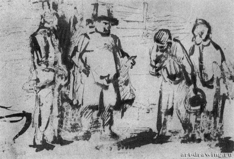 Притча о работниках на винограднике. 1660-1662 - Бумага, тростниковое перо, бистр 10 x 14,2 Эрмитаж Санкт-Петербург