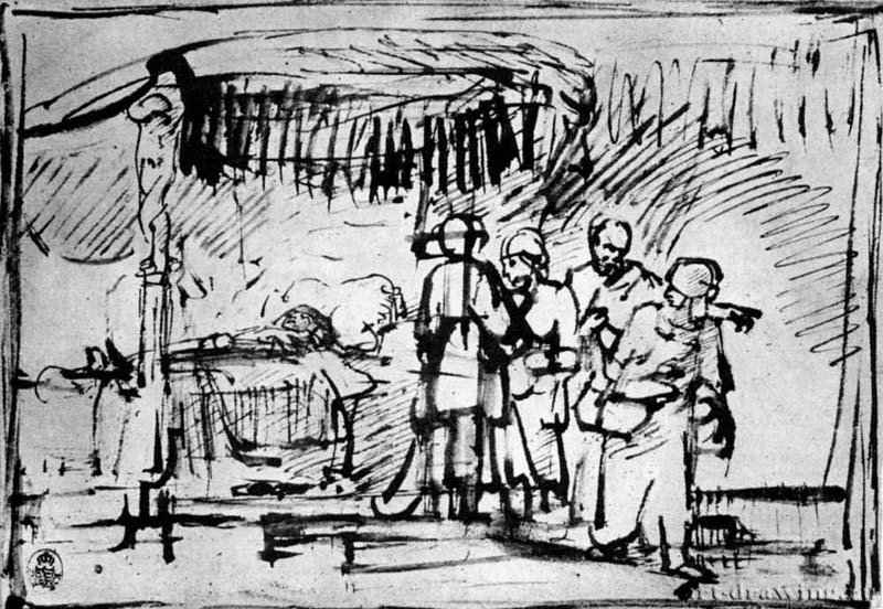 Петр отсылает женщин от смертного ложа. 1660-1665 - Перо 190 x 273 мм Гравюрный кабинет Государственных художественных собраний Дрезден