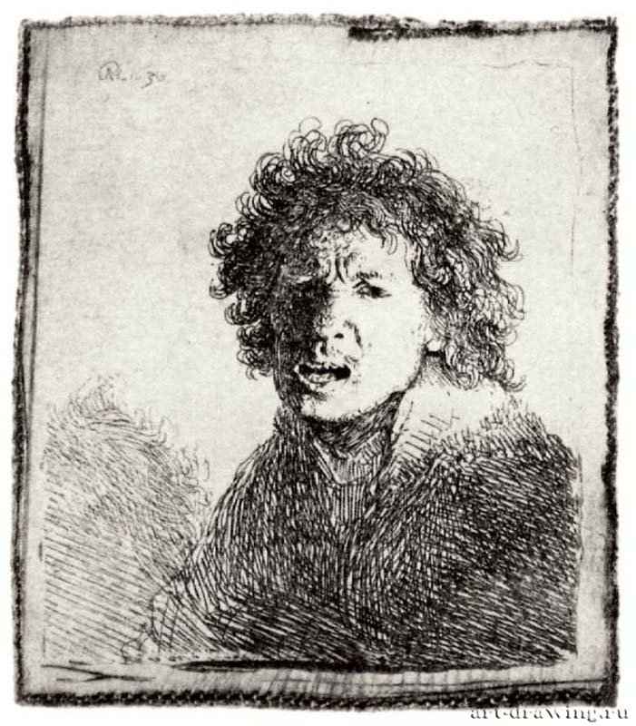 Автопортрет с раскрытым ртом. 1630 - Офорт 72 x 61 мм Собрание Я. де Брёйна