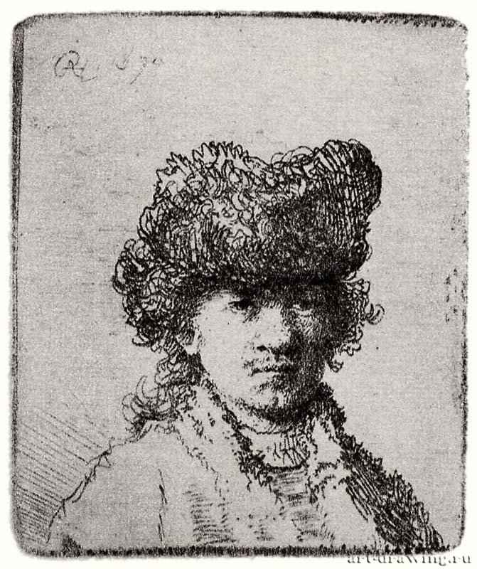 Автопортрет в меховой шапке. 1630 - Офорт 61 x 52 мм Собрание Я. де Брёйна