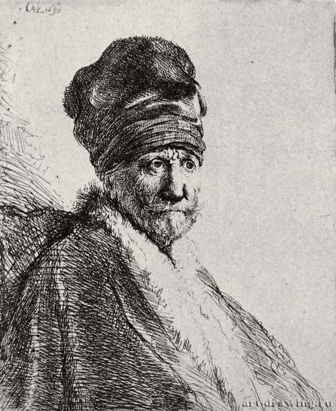 Портрет усатого мужчины в шапке наподобие тюрбана. 1630 - Офорт 102 x 83 мм Собрание Я. де Брёйна