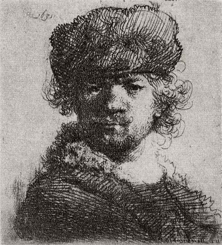 Автопортрет в круглой шапке. 1631 - Офорт 62 x 56 мм Собрание Я. де Брёйна