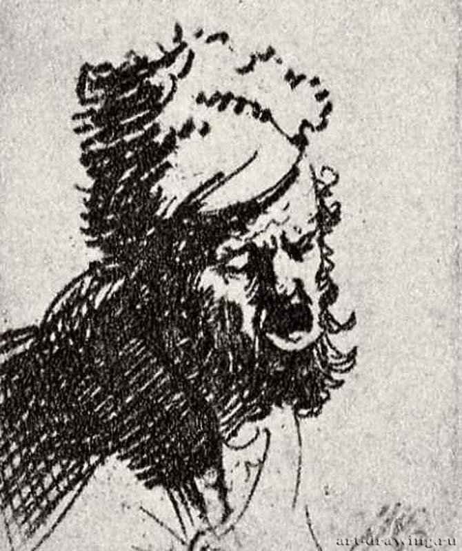 Кричащий мужчина в меховой шапке. 1631 - Офорт 34 x 29 мм Собрание Я. де Брёйна