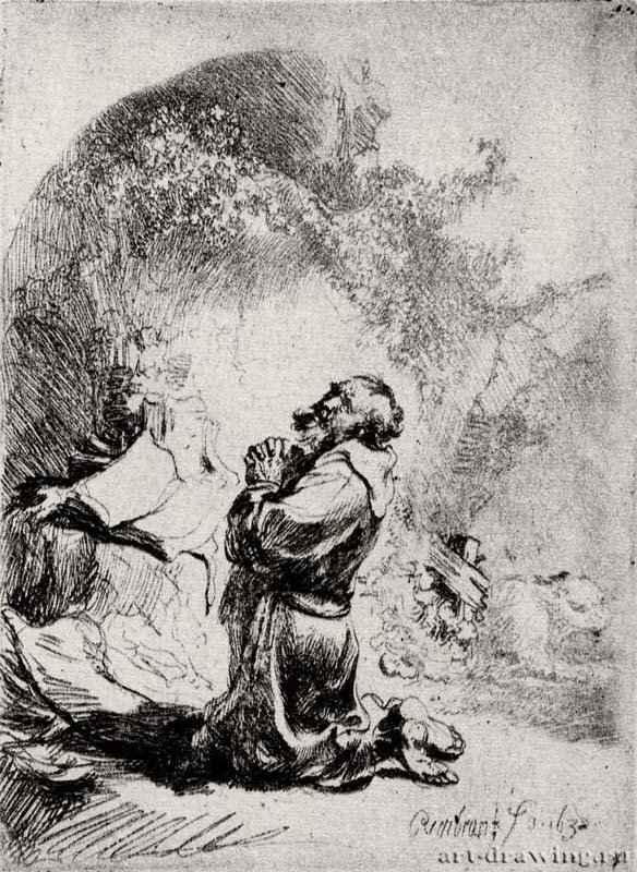 Святой Иероним на молитве. 1632 - Офорт 110 x 81 мм Собрание Я. де Брёйна