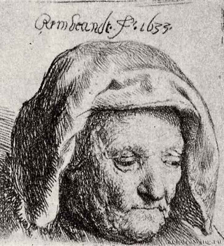 Портрет матери с опущенными глазами. 1633 - Офорт 43 x 41 мм Собрание Я. де Брёйна