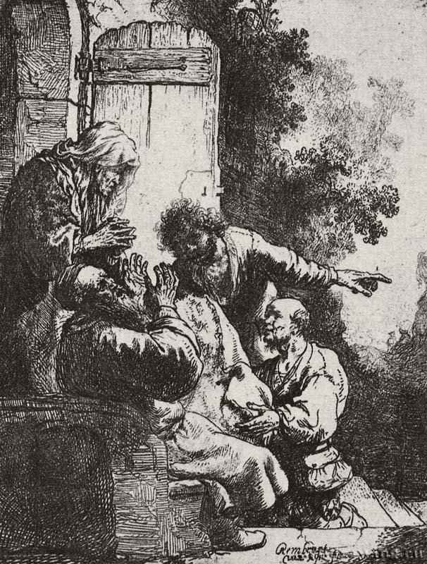 Иаков, оплакивающий смерть Иосифа. 1633 - Офорт 108 x 79 мм Собрание Я. де Брёйна