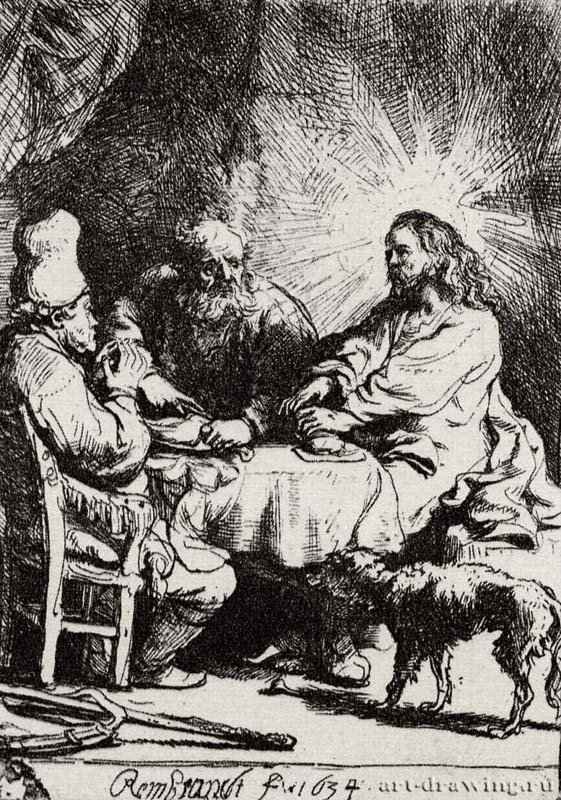 Христос в Эммаусе. 1634 - Офорт 102 x 72 мм Собрание Я. де Брёйна