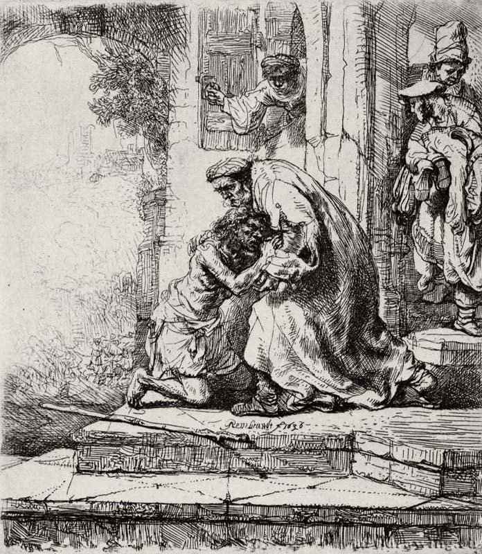 Возвращение блудного сына. 1636 - Офорт 158 x 137 мм Собрание Я. де Брёйна