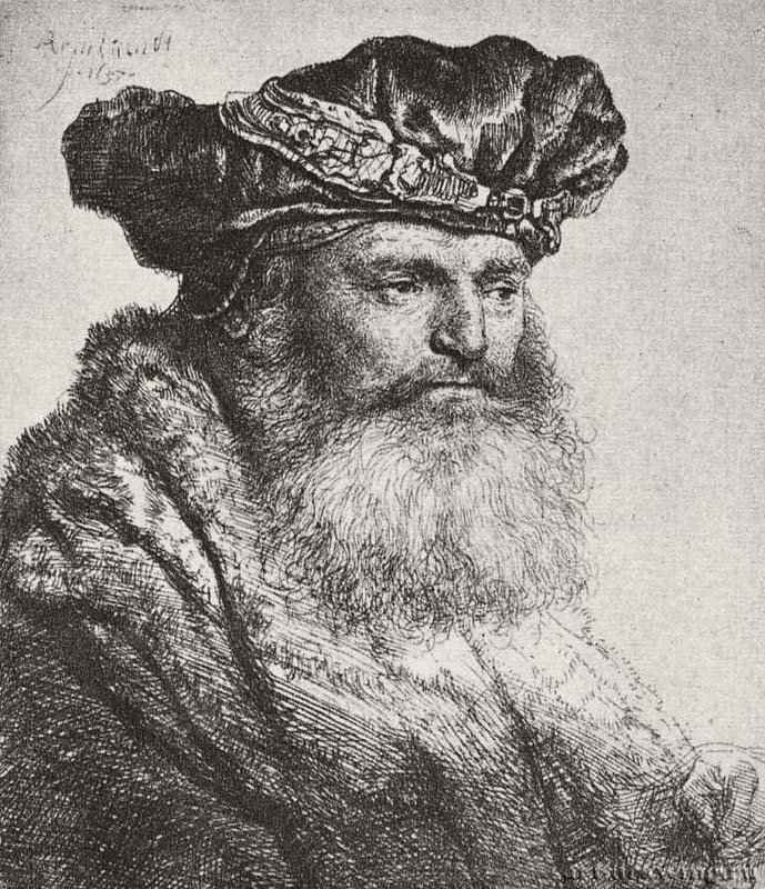 Портрет бородатого мужчины в берете с аграфом. 1637 - Офорт 95 x 83 мм Собрание Я. де Брёйна
