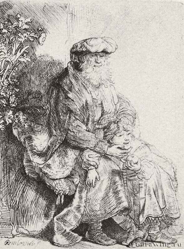 Авраам, ласкающий Исаака. 1637 - Офорт 117 x 90 мм Собрание Я. де Брёйна