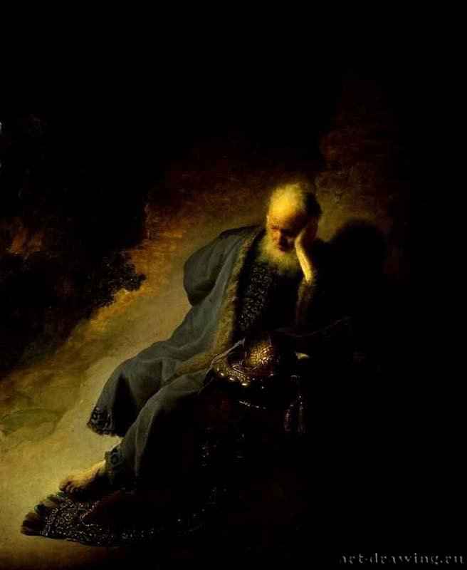 Пророк Иеремия, оплакивающий разрушение Иерусалима. 1630 - Масло, дерево. 58 x 46. Риксмузеум. Амстердам.