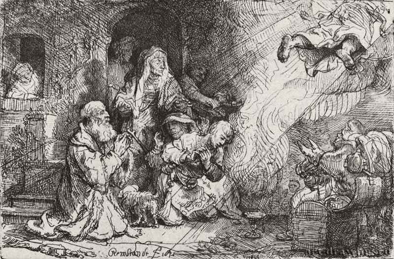 Ангел покидает семейство Товия. 1641 - Офорт 104 x 153 мм Собрание Я. де Брёйна