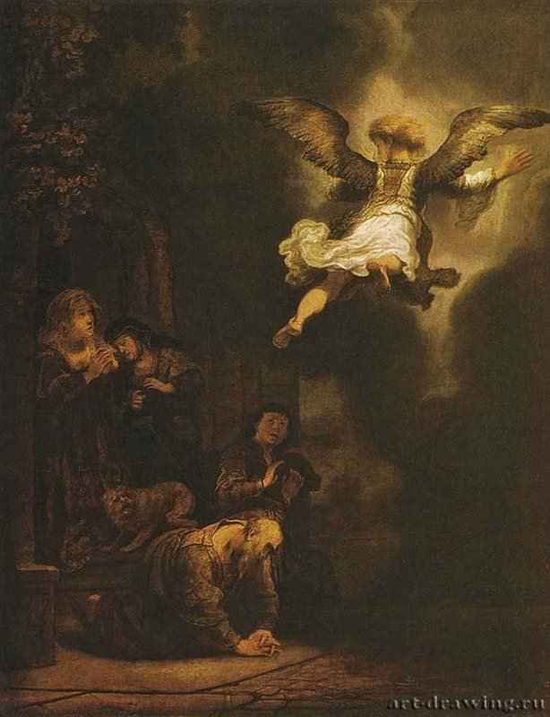 Ангел, покидающий дом Товия. 1637 - Холст, масло. 68 x 32. Лувр. Париж.