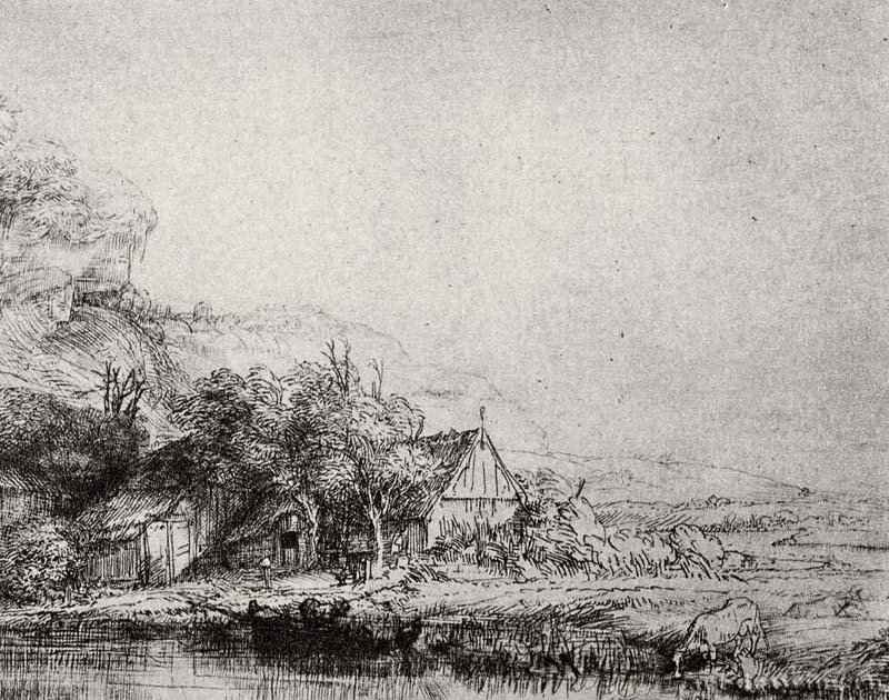 Пейзаж c пасущейся коровой. 1649 - Офорт 104 x 129 мм Собрание Я. де Брёйна