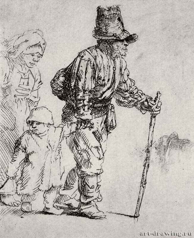 Крестьянин с женой и ребенком (Странствующее семейство). 1652 - Офорт 113 x 92 мм Собрание Я. де Брёйна