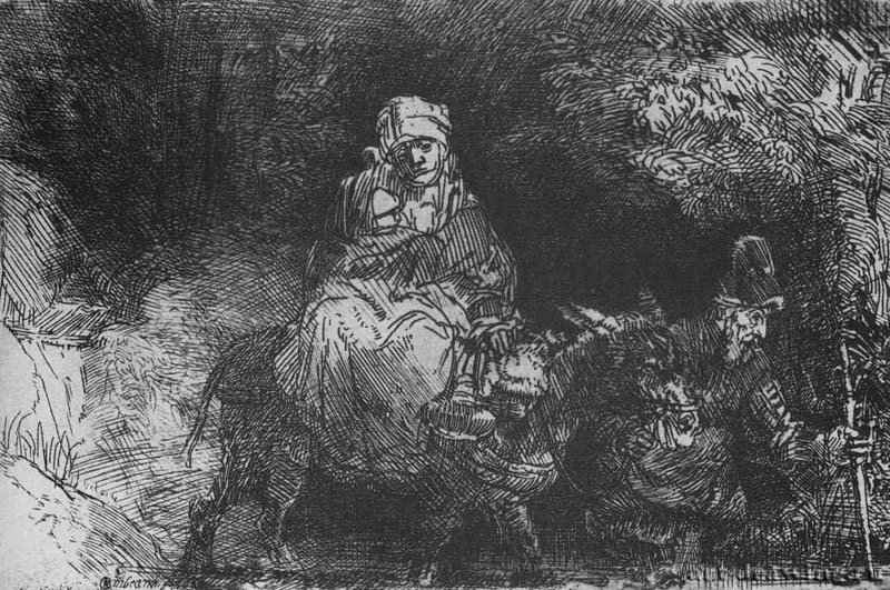 Бегство в Египет, переход через ручей. 1654 - Офорт. Одно состояние 9,5 x 14,6 ГМИИ им. А.С. Пушкина Москва