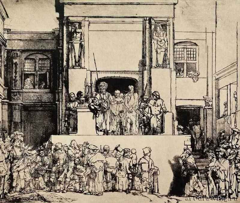 Се человек. 1655 - Тушь, бумага, сухая игла 38,3 x 45,5 Риксмузеум Амстердам