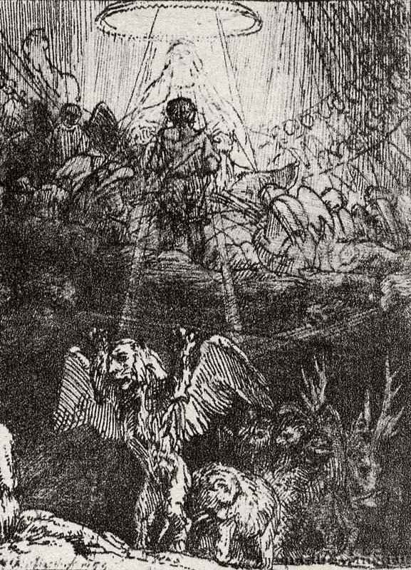 Иллюстрация к Piedro gloriosa (Славному камню) Менассе бен Израэля, Видение Даниила. 1655 - Офорт 97 x 76 мм Собрание Я. де Брёйна
