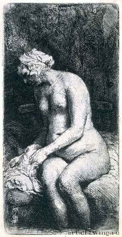 Женщина, моющая ноги. 1658 - Тушь, бумага, гравюра 16 x 8 Риксмузеум Амстердам