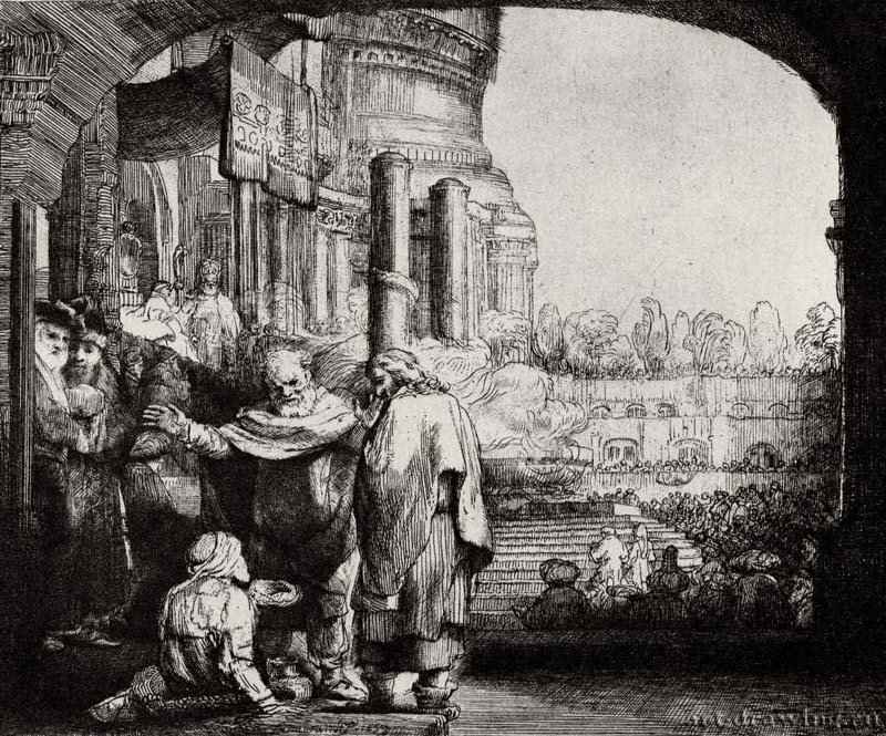 Пётр и Иоанн у врат храма. 1659 - Офорт 180 x 216 мм Собрание Я. де Брёйна