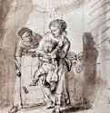 Непослушный малыш. 1635 - Перо коричневой тушью, отмывка, подсветка белым, на бумаге 206 x 143 мм Гравюрный кабинет Берлин