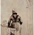 Женщина в североголландском платье, фигура со спины. 1635-1636 - Перо коричневой тушью, отмывка, на бумаге 220 x 150 мм Музей Тейлера Харлем