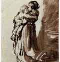 Женщина с ребенком, спускающаяся по лестнице. 1636 - Перо и отмывка коричневым тоном, на бумаге 187 x 133 мм Библиотека Пирпонта Моргана Нью-Йорк