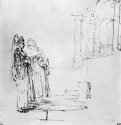 Две женщины на лестнице, Сарра и Агарь. 1640-1645 - Перо и отмывка коричневым тоном, на бумаге 182 x 176 мм Школа изящных искусств Париж