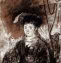 Портрет Саскии в тюрбане. 1641-1643 - Черный мел, кисть бистром и коричневой тушью, на серой бумаге 195 x 140 мм Музей Бонна Байонна
