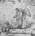 Товий, испуганный большой рыбой. 1644-1645 - Бумага, перо, коричневый тон, размывка 20,5 x 27,3 Гравюрный кабинет Берлин