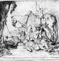 Милосердный самаритянин перевязывает раненого. 1644 - Перо, отмывка 158 x 221 мм Гравюрный кабинет Берлин
