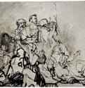 Этюд к офорту "Лист в сто гульденов". 1648-1649 - Перо коричневой тушью, отмывка, подсветка белым, на бумаге 144 x 184 мм Гравюрный кабинет Берлин