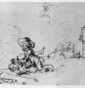 Каин убивает Авеля. 1650 - Перо бистром, отмывка, на бумаге, позднее переработан чужой рукой 175 x 230 мм Собрание Хирш Базель