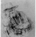 Старик в широкополой шляпе. 1650 - Черный мел на бумаге 130 x 93 мм Поморский музей Гданьск