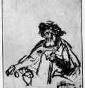 Сидящий мужчина с палкой. 1650 - Перо бистром, на бумаге 130 x 110 мм Гравюрный кабинет Государственных художественных собраний Дрезден