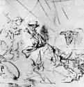 Ангел является Иосифу во сне. 1651-1655 - Перо, отмывка 145 x 187 мм Гравюрный кабинет Берлин